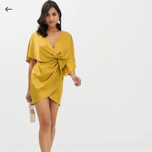ASOS DESIGN mini dress in mustard satin